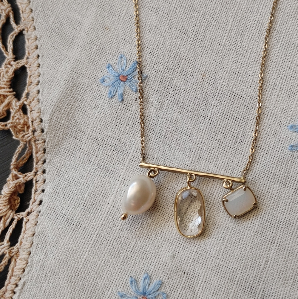 Anthropologie Stone and Pearl Charm Necklace
